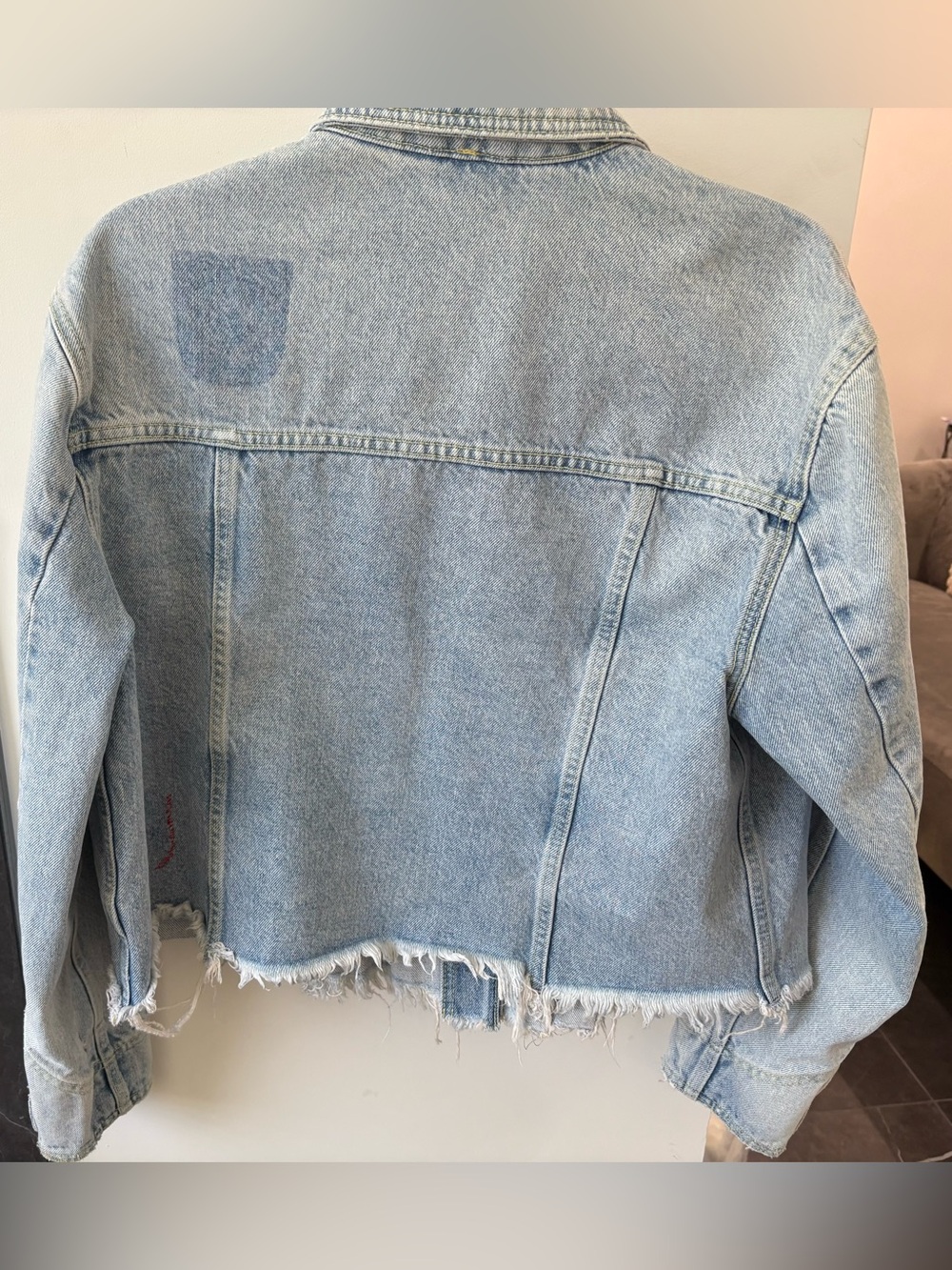 Free People-Light Wash Distressed Denim Jacket - Chic Cropped Style - Picture 16 of 16